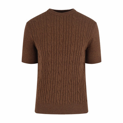 Loro Piana Treccia Cashmere Short-Sleeve Sweater T-Shirt "Brown"