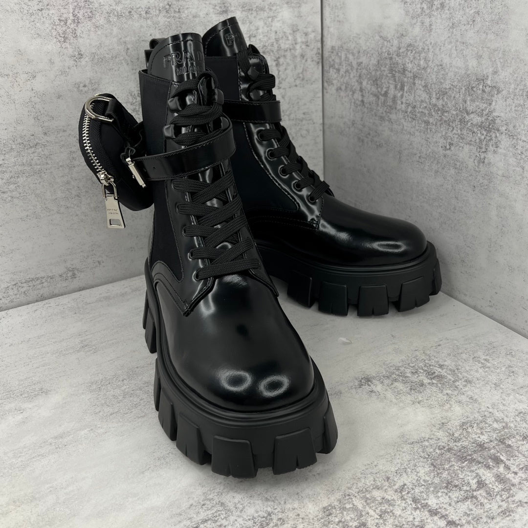 Prada Monolith Leather Boots "Black"