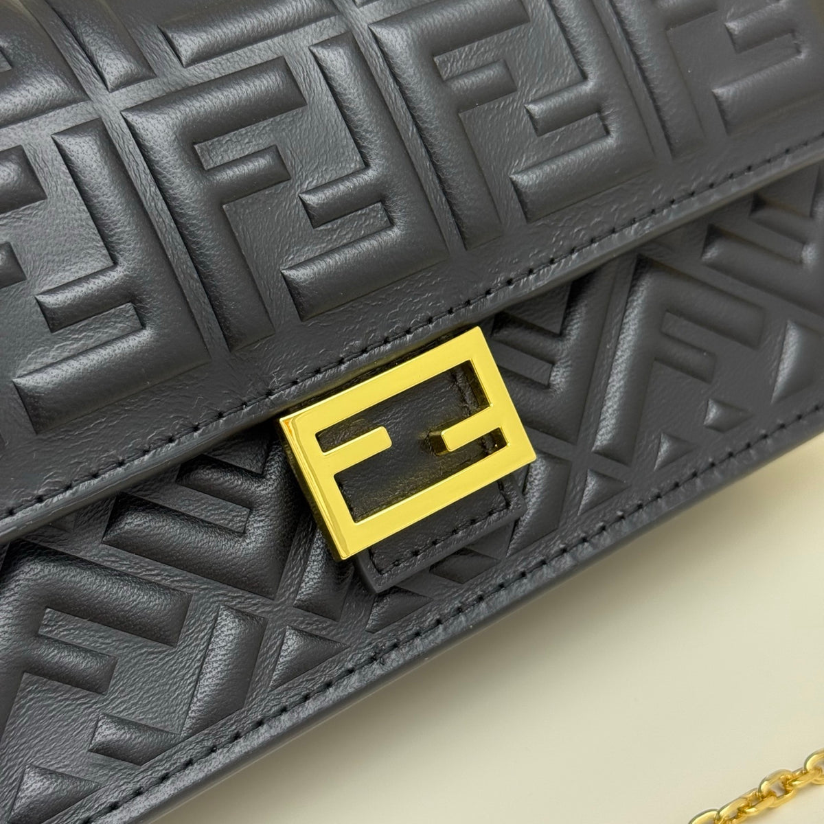 Fendi Tube Wallet On Chain "Black Nappa Leather Wallet with FF Motif"