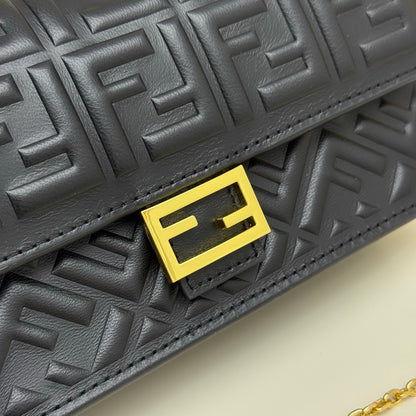 Fendi Tube Wallet On Chain "Black Nappa Leather Wallet with FF Motif"