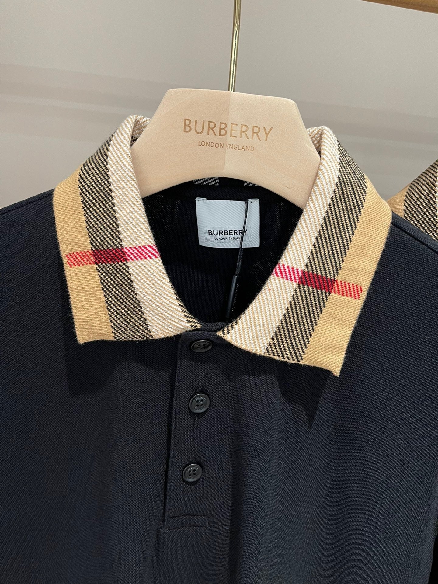 Burberry Check Collar Cotton Polo Shirt "Black"