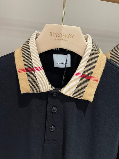 Burberry Check Collar Cotton Polo Shirt "Black"