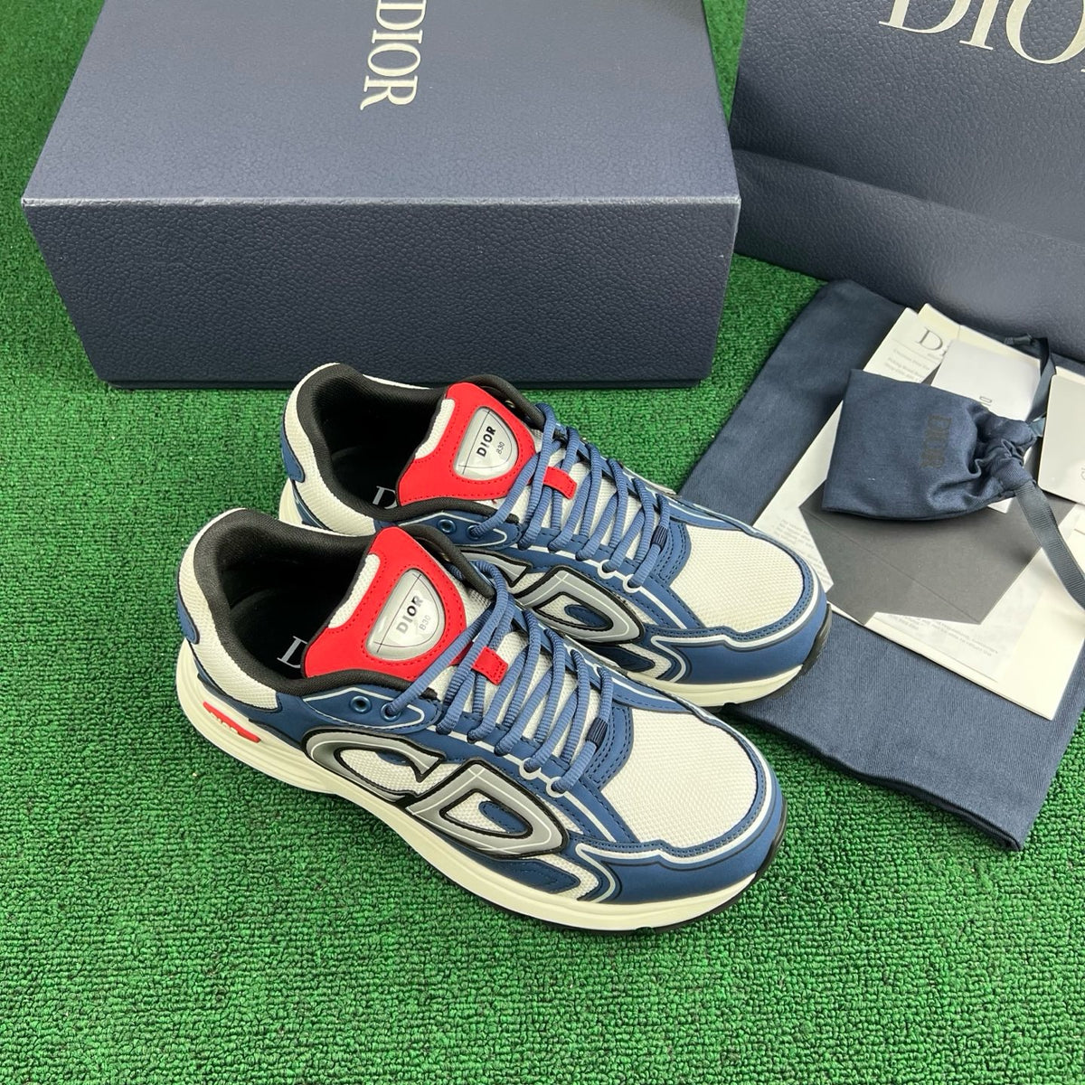 Dior B30 Countdown Sneaker "White Technical Mesh with Deep Blue and Red Technical Fabric"