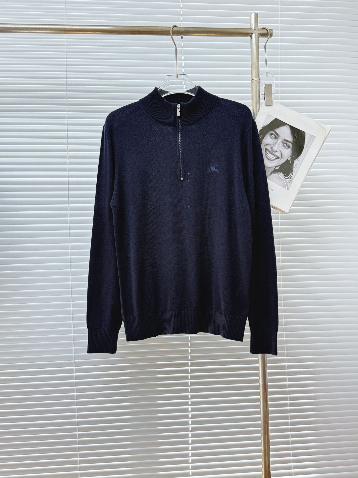 Burberry Cashmere Blend Half-Zip Sweater "Navy Blue"