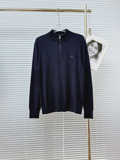 Burberry Cashmere Blend Half-Zip Sweater "Navy Blue"