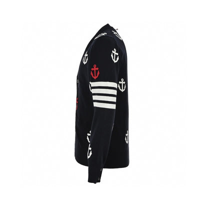 Thom Browne 4-Bar Anchor Print Cardigan "Black"