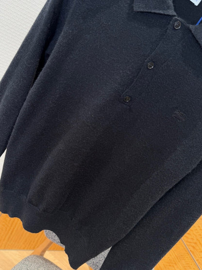 Burberry Long-sleeve Cashmere Blend Polo Shirt "Black"