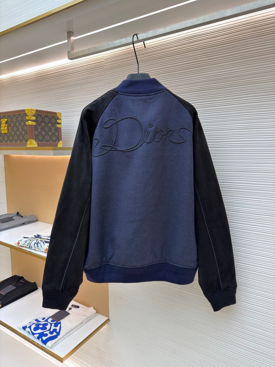 Dior Ribbon Varsity Jacket "Blue Lambskin Suede and Cotton"