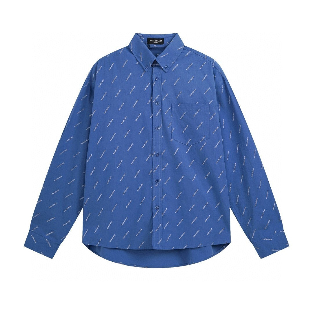 Balenciaga All Over Logo Shirt "Blue"