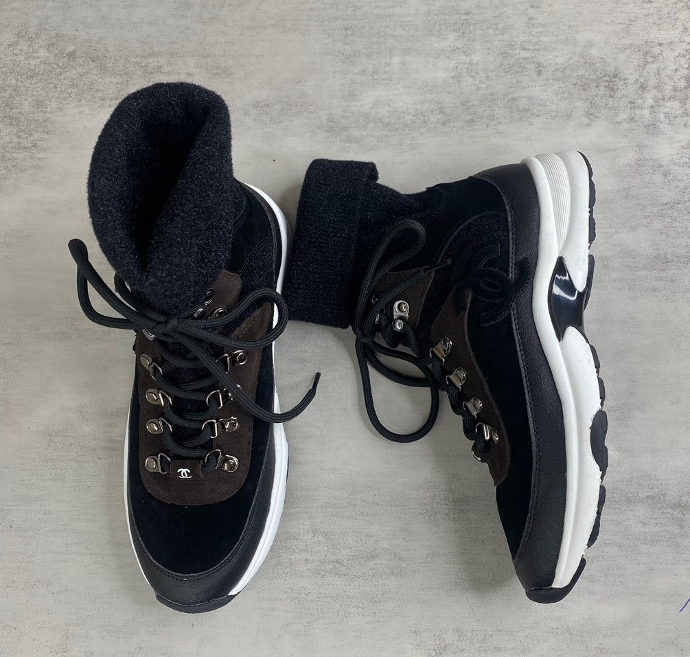 Chanel Interlocking CC Sock Sneakers "Black-Brown-White"