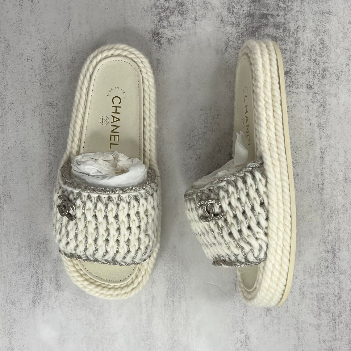 Chanel Slides "White-Silver"