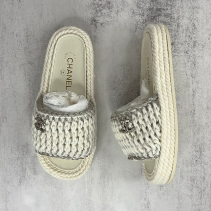 Chanel Slides "White-Silver"