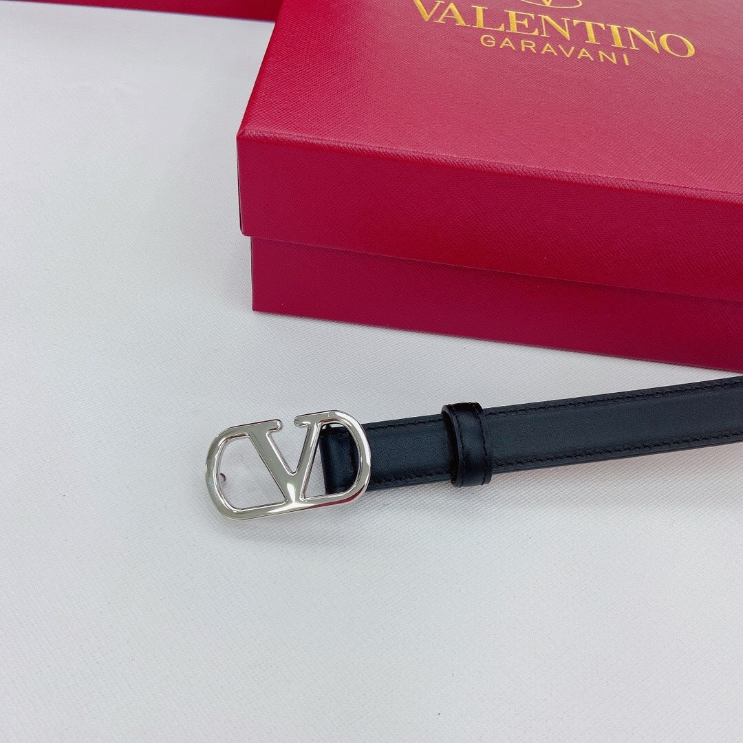 Valentino VLogo Signature 20mm Leather Belt "Black"