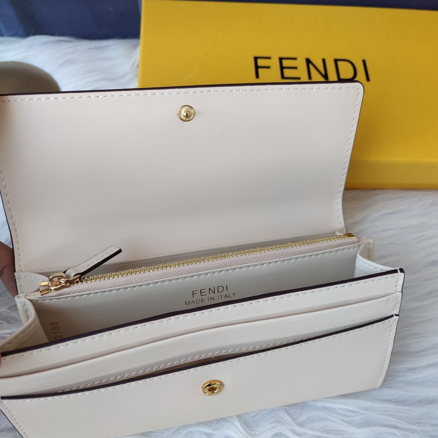 Fendi Roma Continental Cream Leather Wallet