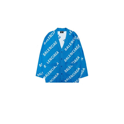 Balenciaga All-Over Logo Cardigan "Blue-White"