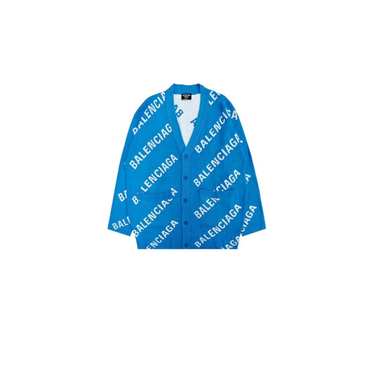 Balenciaga All-Over Logo Cardigan "Blue-White"