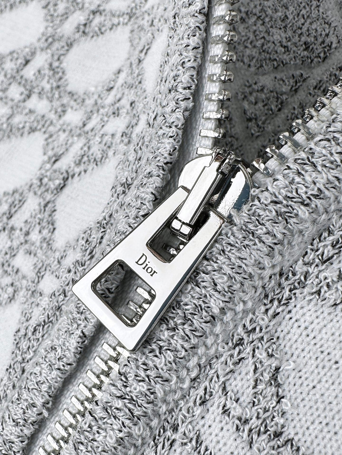 Dior Macrocannage Bomber Jacket "White and Gray Cotton-Blend Bouclé Knit"