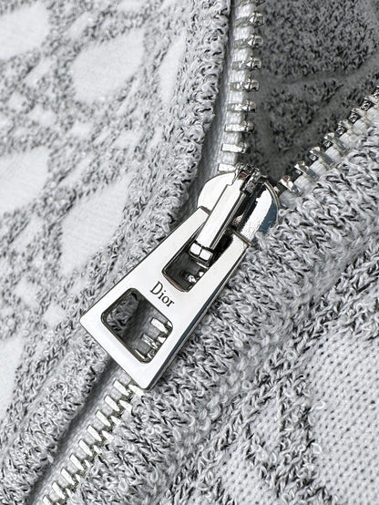 Dior Macrocannage Bomber Jacket "White and Gray Cotton-Blend Bouclé Knit"