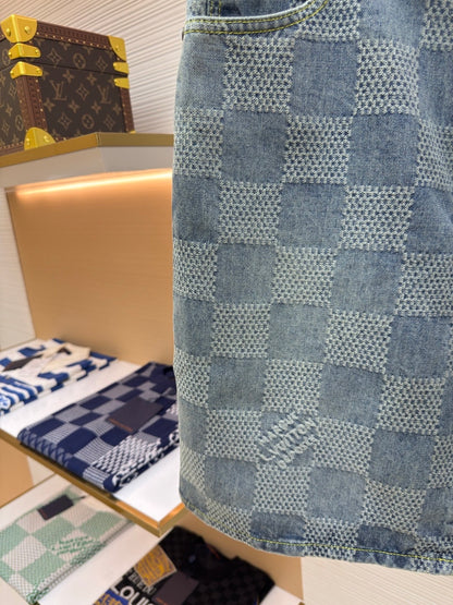 Louis Vuitton Damier 3D Light Denim Shorts