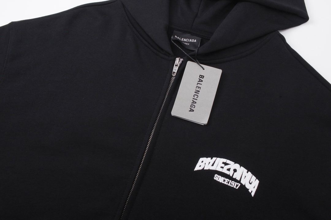Balenciaga Round Backflip Zip-Up Hoodie "Black-White"