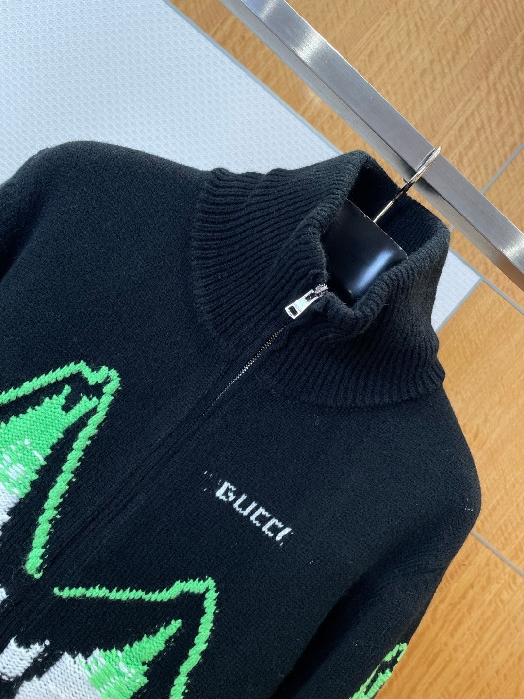 Gucci Wool Jacquard Zip Jacket with Intarsia "Black-Multicolour"