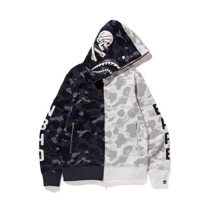 BAPE x Neighborhood Split Camo Shark Full Zip Hoodie "Black/White"