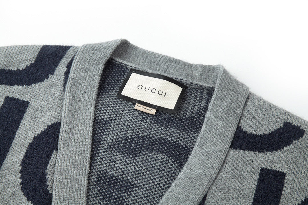 Gucci Logo Intarsia Wool Cardigan "Grey"