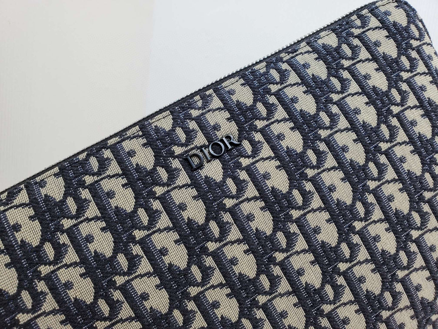 Dior A4 Zipped Pouch "Beige and Black Dior Oblique Jacquard"