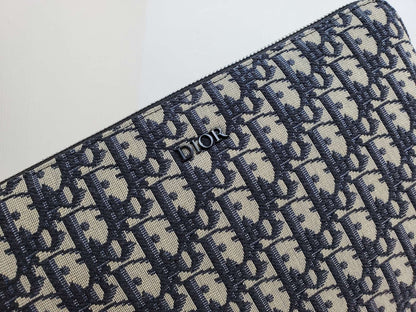 Dior A4 Zipped Pouch "Beige and Black Dior Oblique Jacquard"