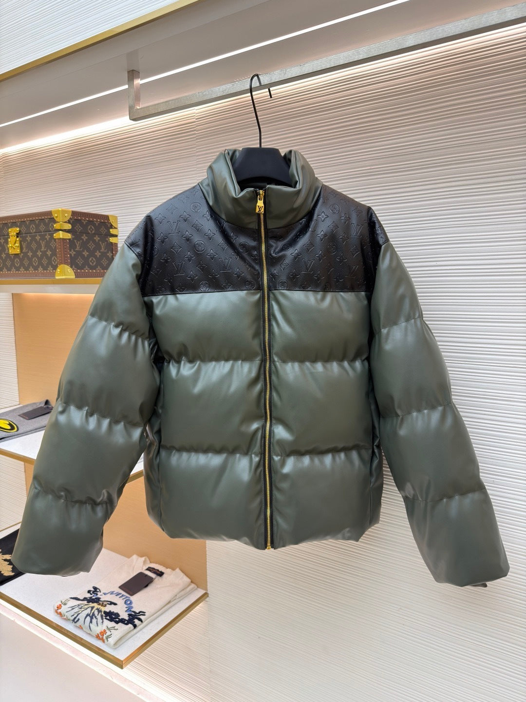 Louis Vuitton Leather Down Jacket "Dark Green"