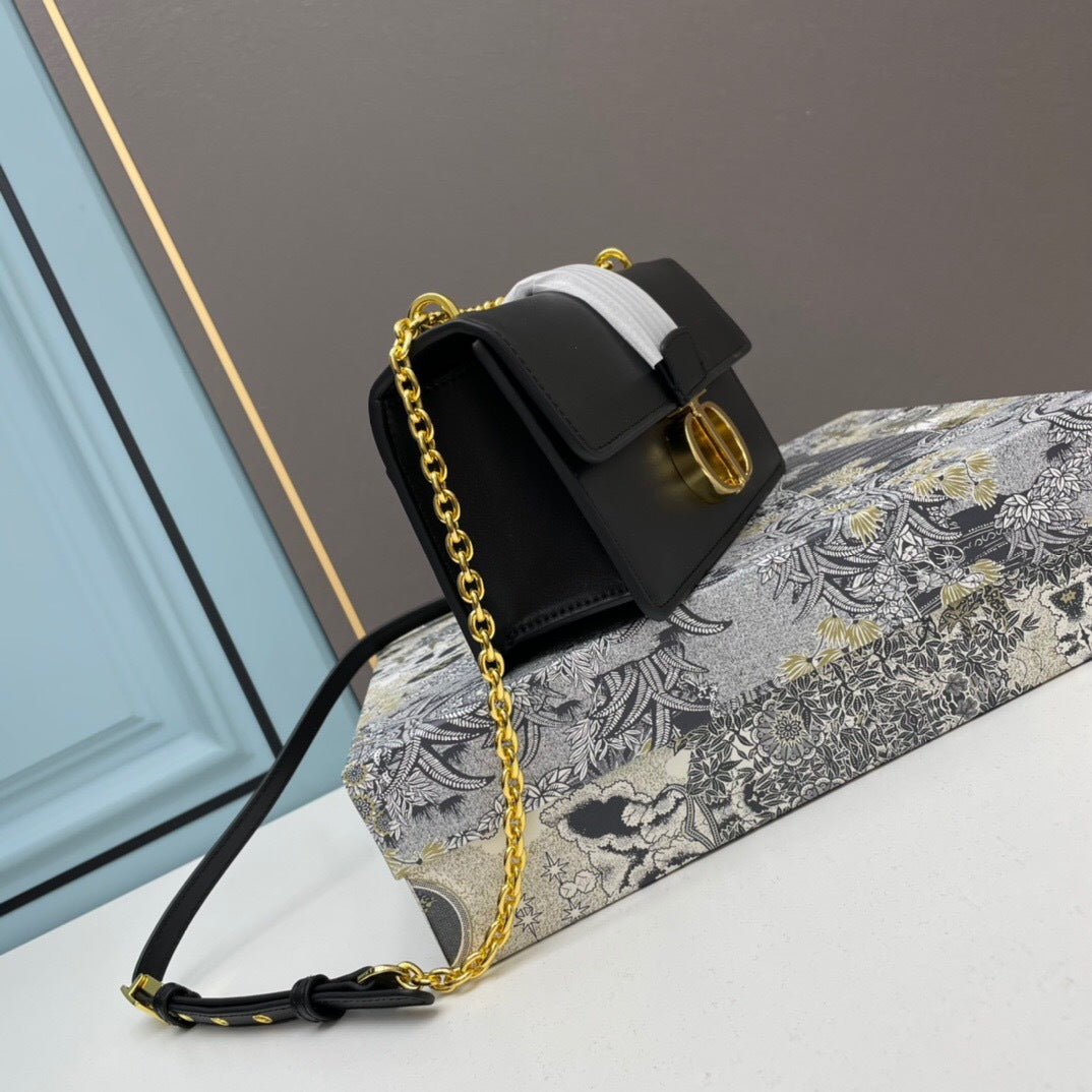 Dior 30 Montaigne East-West Bag with Chain Black Calfskin