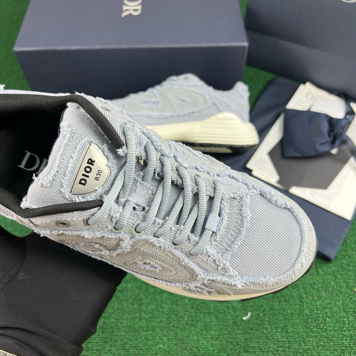 Dior B30 Countdown Sneaker "Blue Fringed Denim-Effect Stonewashed Canvas"