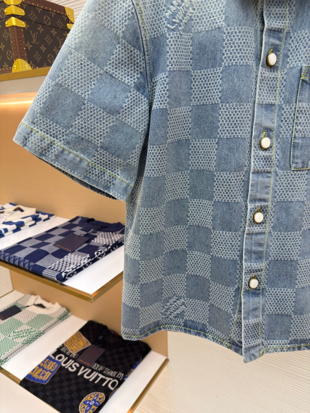 Louis Vuitton Damier 3D Light Denim Short-Sleeved Shirt