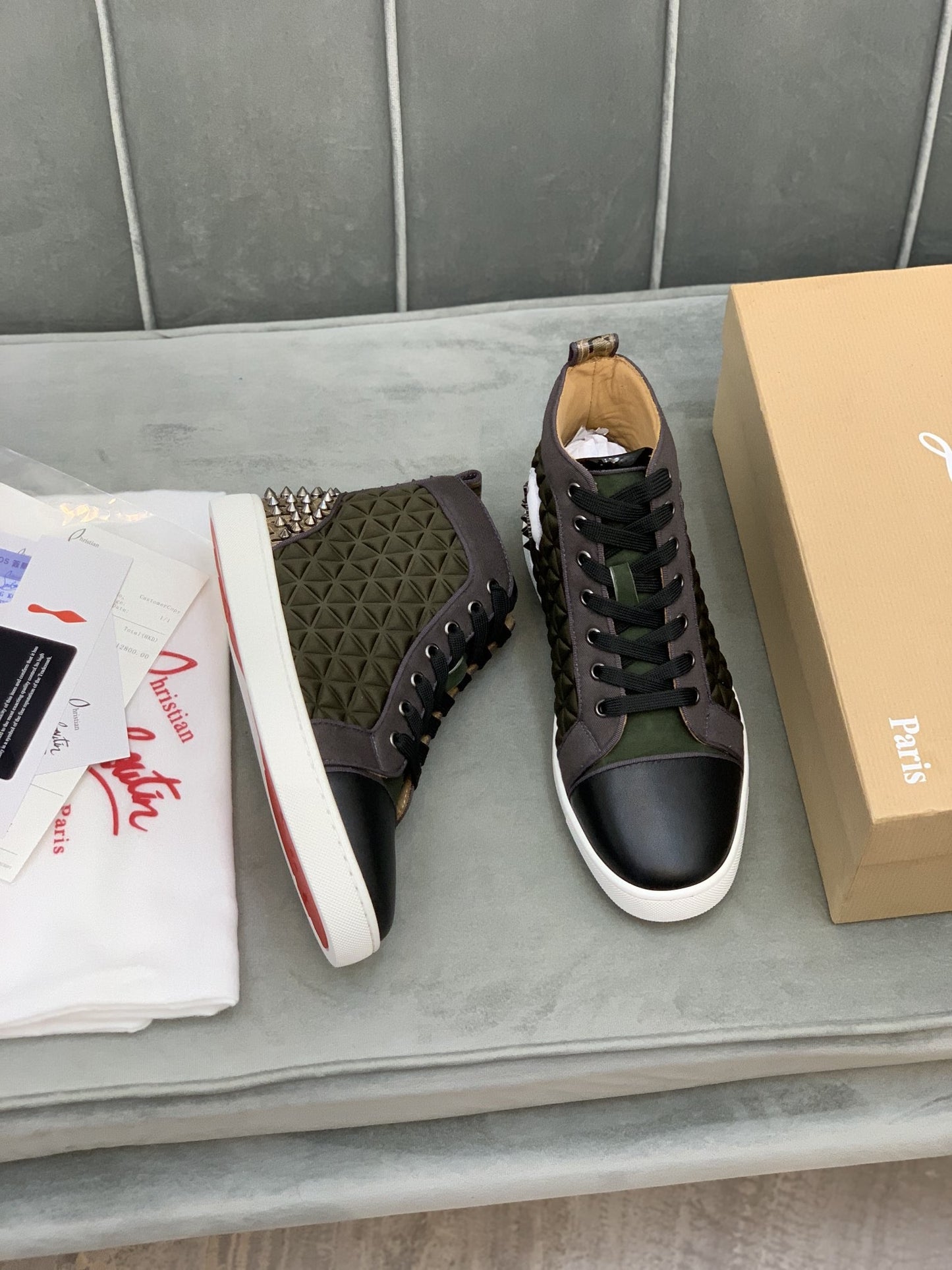 Christian Louboutin High Top Louis Spikes "Green-Black"