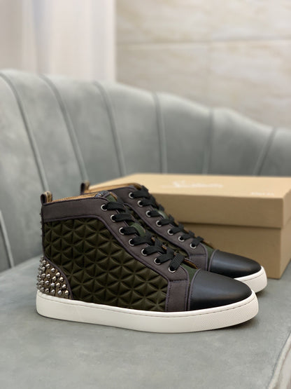Christian Louboutin High Top Louis Spikes "Green-Black"