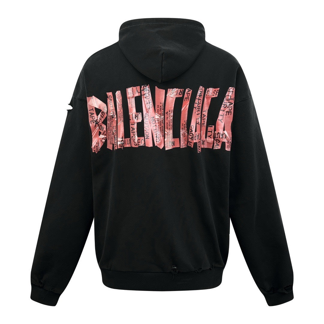 Balenciaga Tape Logo Zip-up Hoodie "Black"