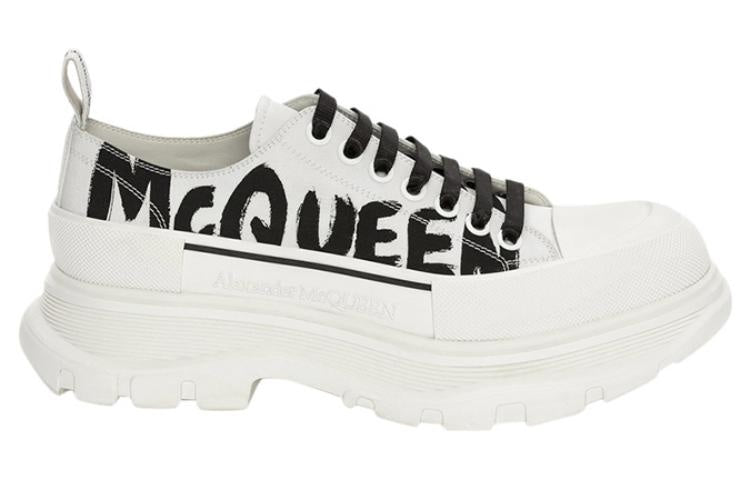 Alexander McQueen Tread Slick Low "White-Black Graffiti Logo"