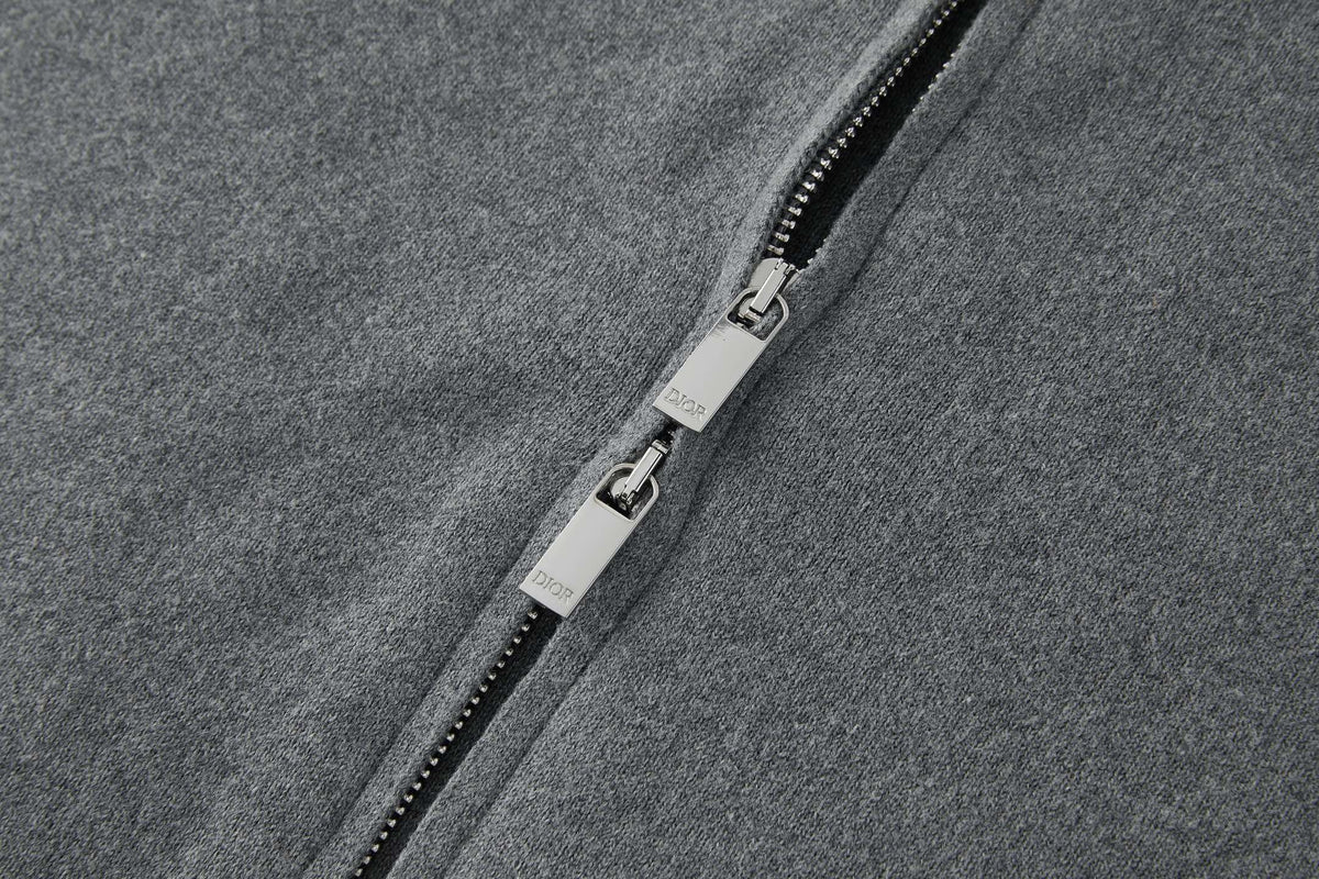 Dior Zipped Cardigan with Dior Embroidery "Gray Wool Interlock"