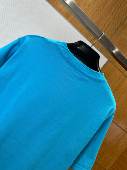 Louis Vuitton Pin-Embroidered Logo Short-Sleeve Knit T-shirt "Light Blue"