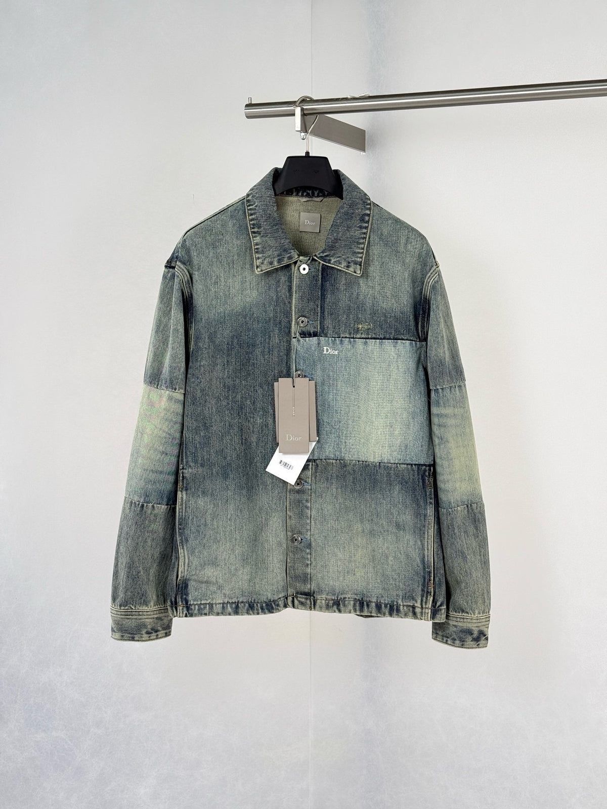 Dior Overshirt with Patchwork Effect "Blue Cotton Twill"