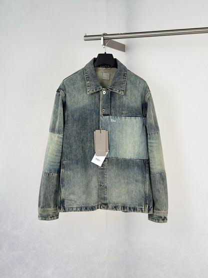 Dior Overshirt with Patchwork Effect "Blue Cotton Twill"