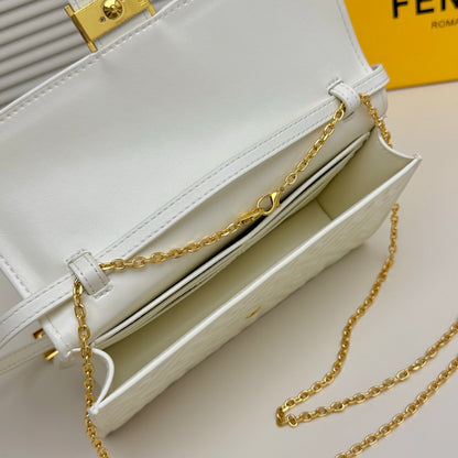 Fendi Tube Wallet On Chain "White Nappa Leather Wallet with FF Motif"