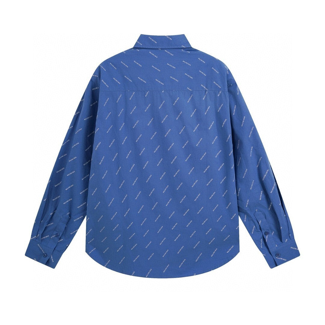 Balenciaga All Over Logo Shirt "Blue"