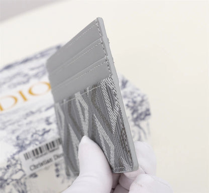 Dior Card Holder CD Diamond Canvas Smooth Calfskin