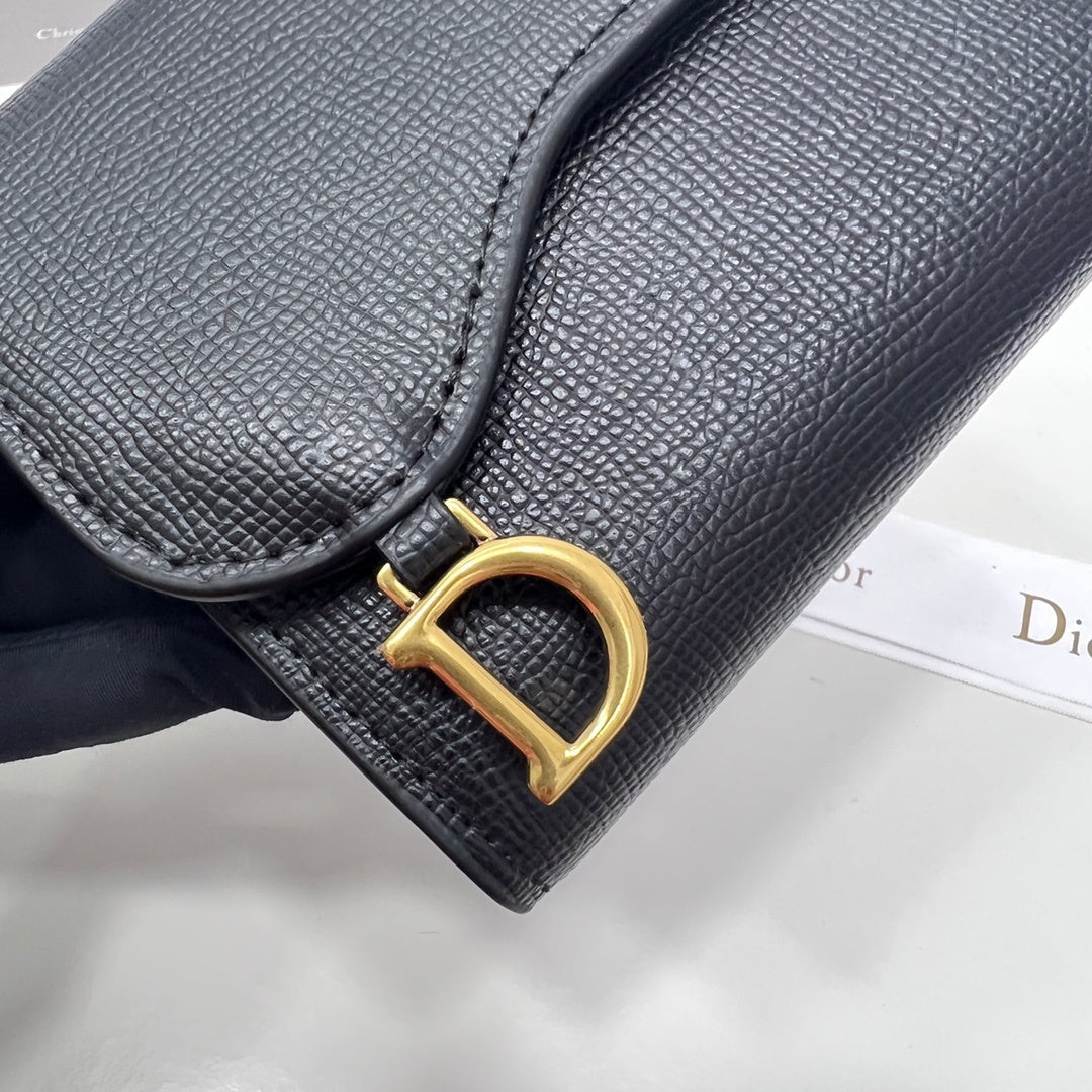 Dior Saddle Lotus Wallet Black Goatskin
