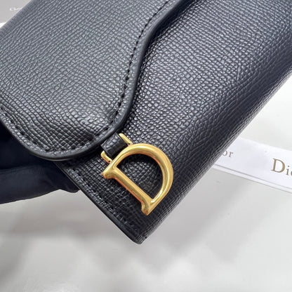 Dior Saddle Lotus Wallet Black Goatskin