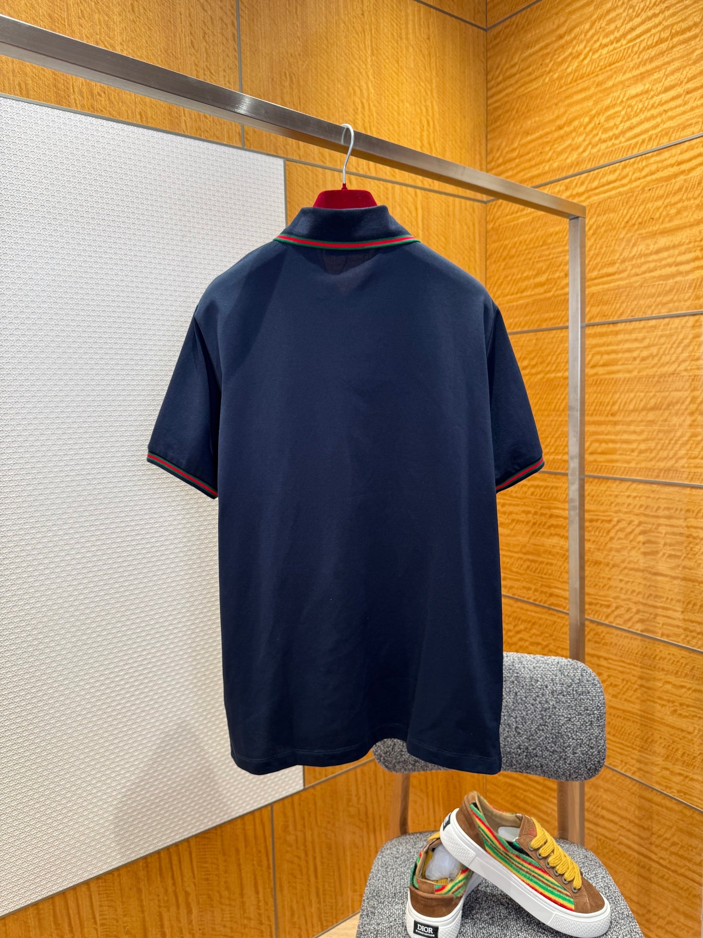 Gucci Embroidered Stretch Cotton Polo T-Shirt "Dark Blue"