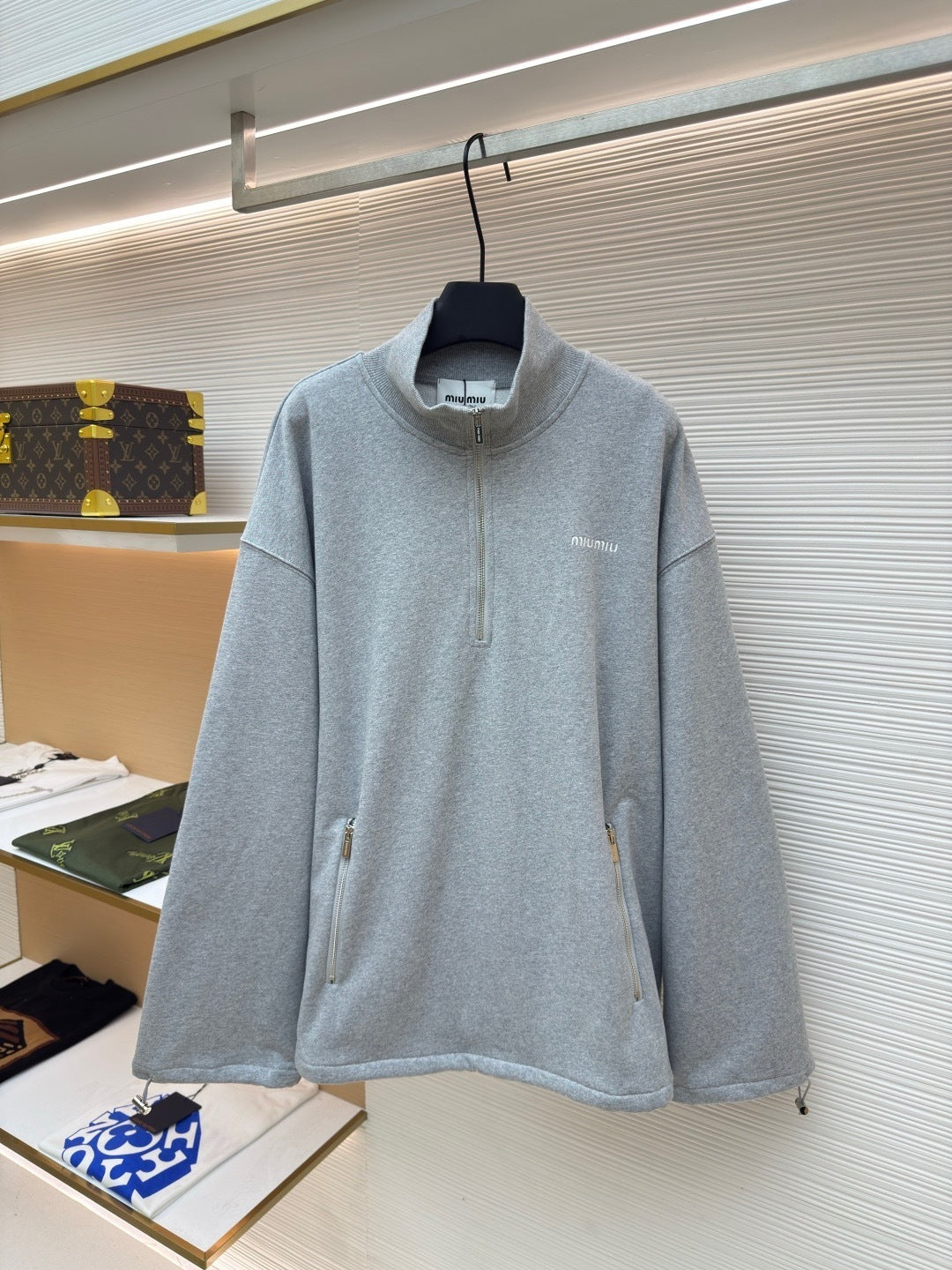 Miu Miu Cotton Fleece Zip-up Sweatshirt "Grey"