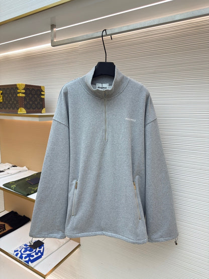 Miu Miu Cotton Fleece Zip-up Sweatshirt "Grey"