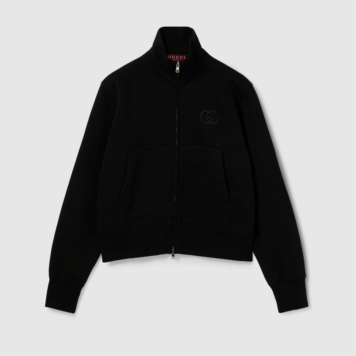 Gucci Brushed Cotton Jersey Zip Sweatshirt "Black"